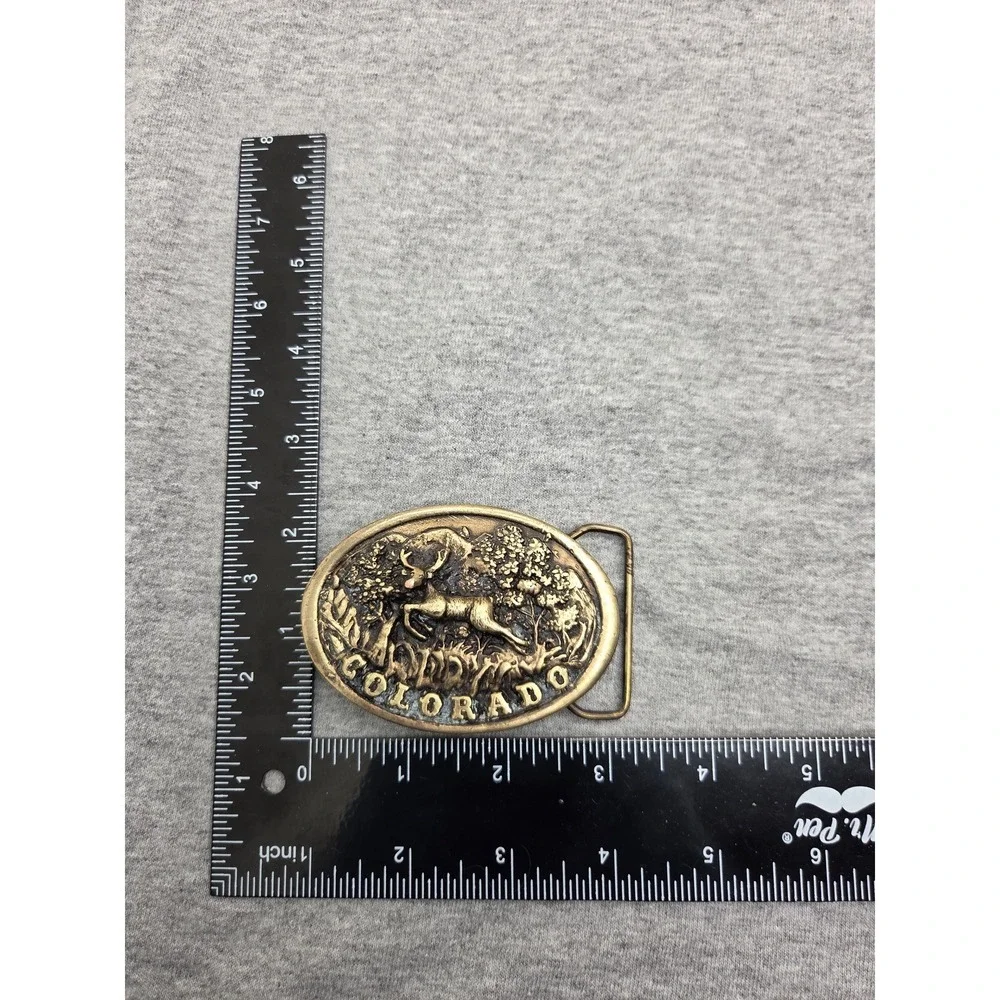 Vintage 1975 A Dezy Colorado Deer Buck Solid Brass Belt Buckle Hunting Western
